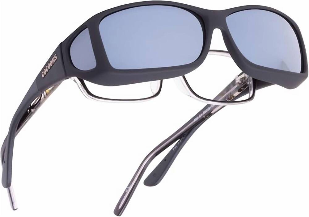 NEW COCOONS unisex wide line ml fitover sunglasses in black/ silver mirror